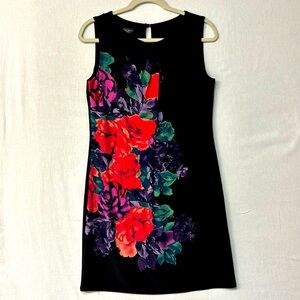 Beautiful Nine West Women's Dress Stretchy Pencil Black Floral Knee Length Sz 10